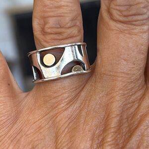 14K & 925 Sterling Silver Abstract Modernist Ring
